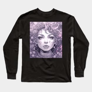 Vaporwave Cyberpunk Girl Line Art Long Sleeve T-Shirt